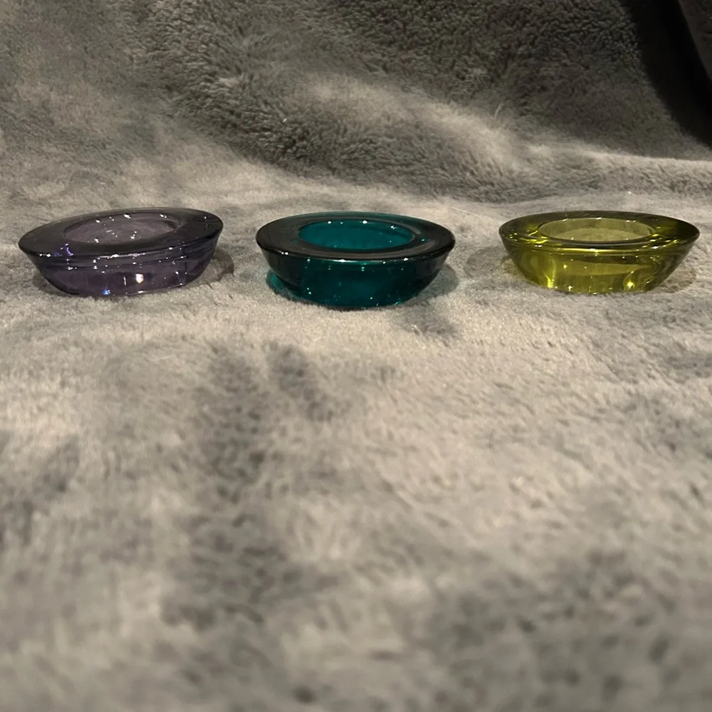 Crate&Barrel Set of Three Colorful Glass Candle Holders